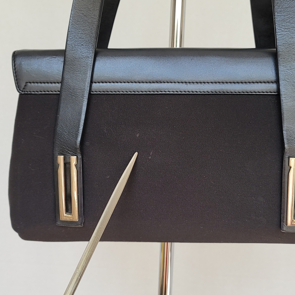 Salvatore Ferragamo Vintage Black Nylon Y2K 90s Double Handle Shoulder Bag Purse - Picture 4 of 17